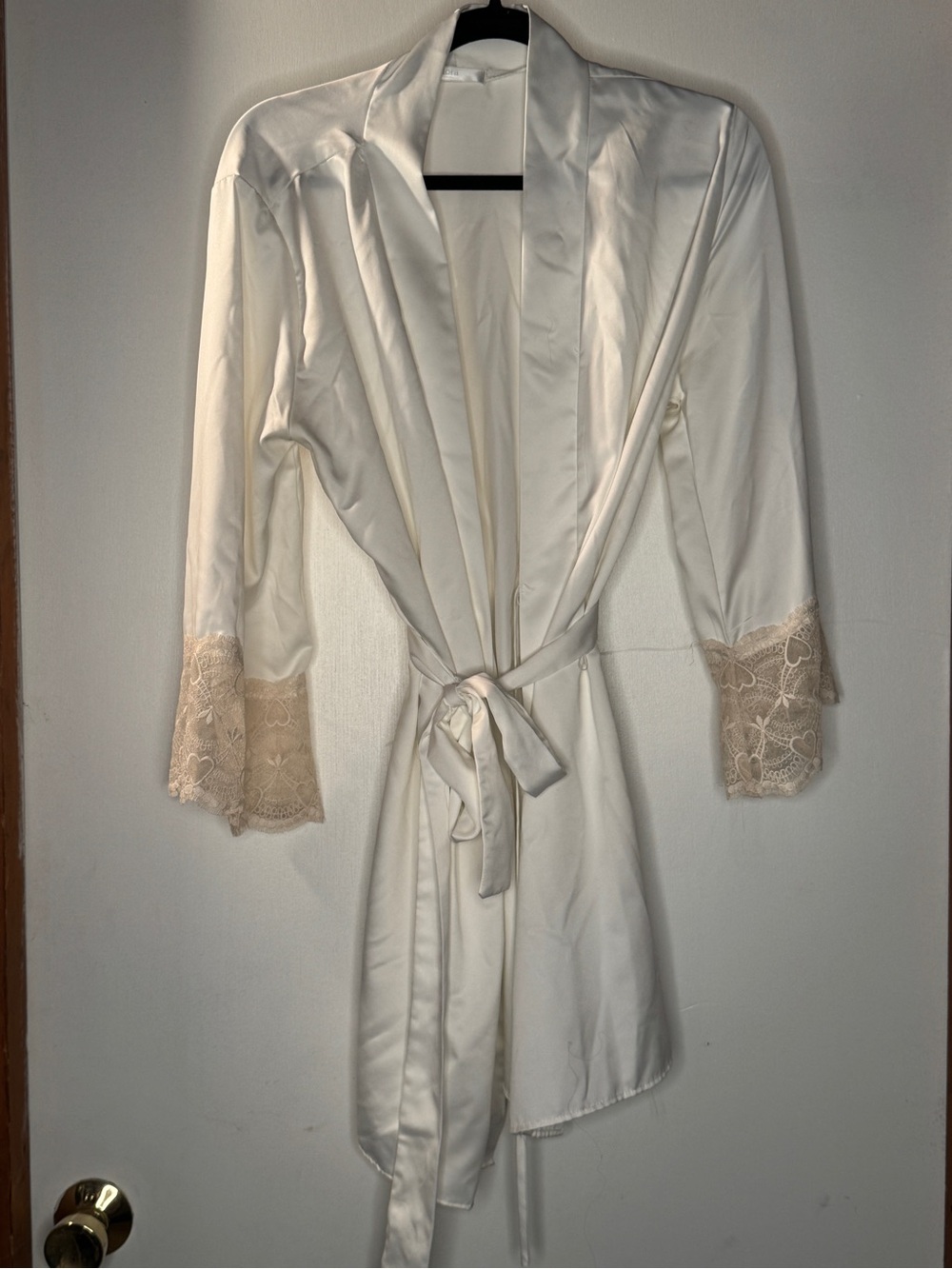 NOR Ivory Satin Robe with Lace Cuff